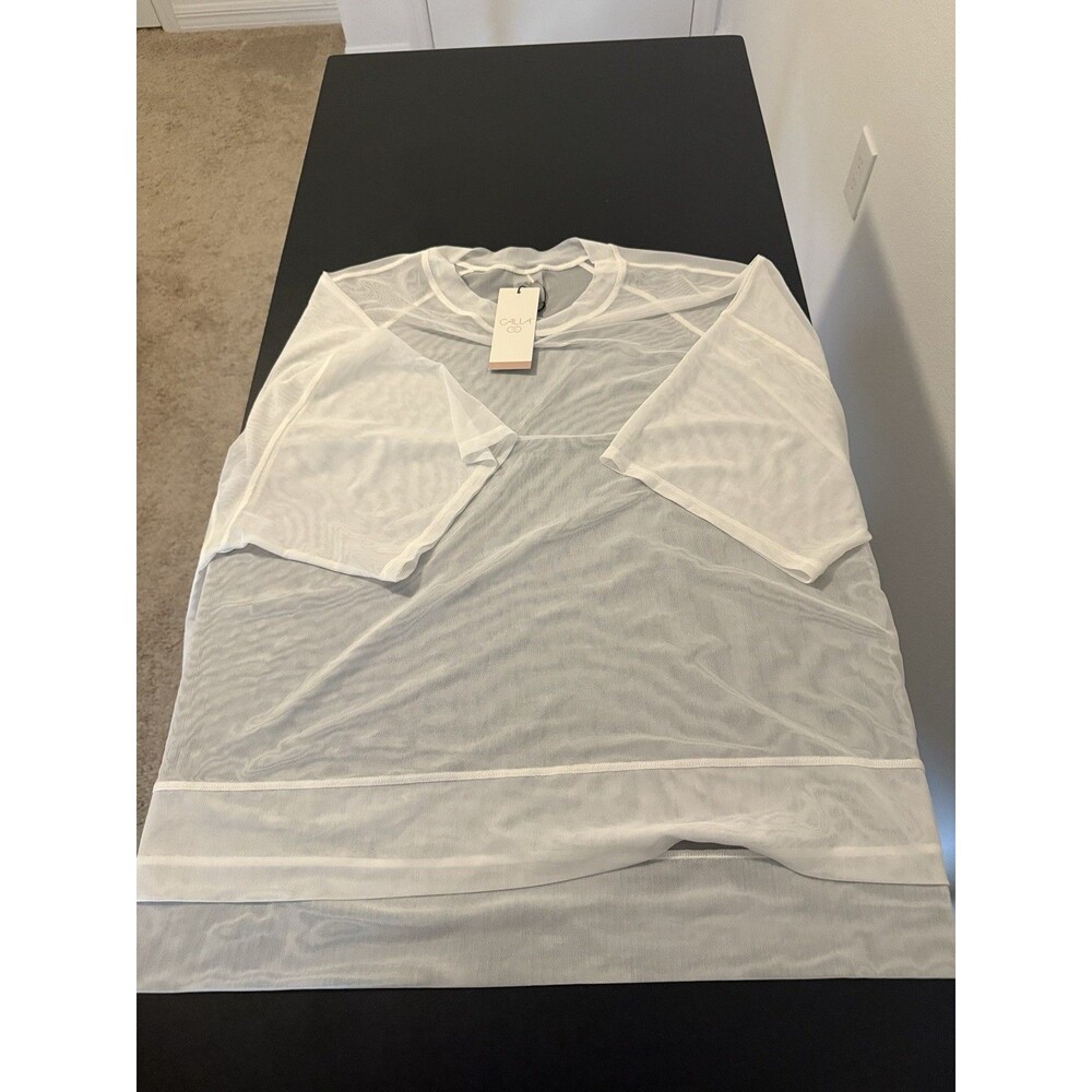 CALIA Oversized Mesh Tee Womens XL Pure White Short Sleeve NWT $58 Activewear